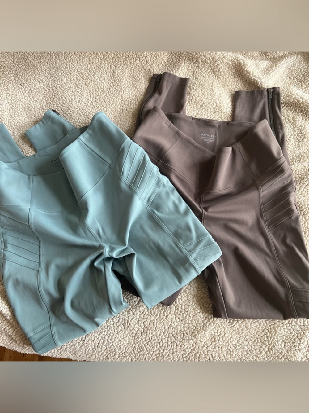Athleta bundle of 2 pairs of Delancey Moto Tight leggings teal and cafe M